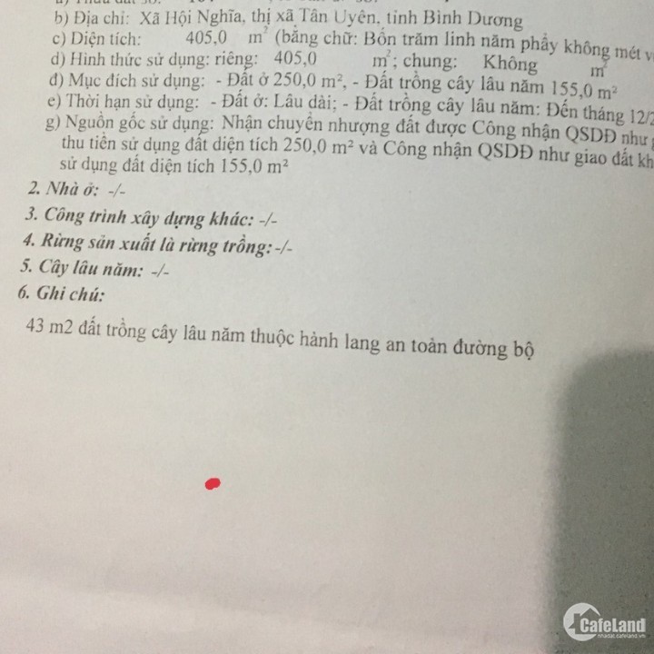 Bán đất Hội Nghĩa Tân Uyên. Diện tích 405m2, có 250m2 thổ cư. Gần chợ Hội Nghĩa