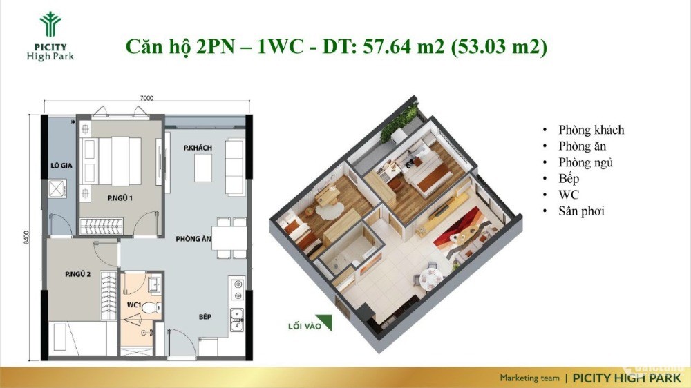 căn hộ cao cấp 2PN Picity High Park