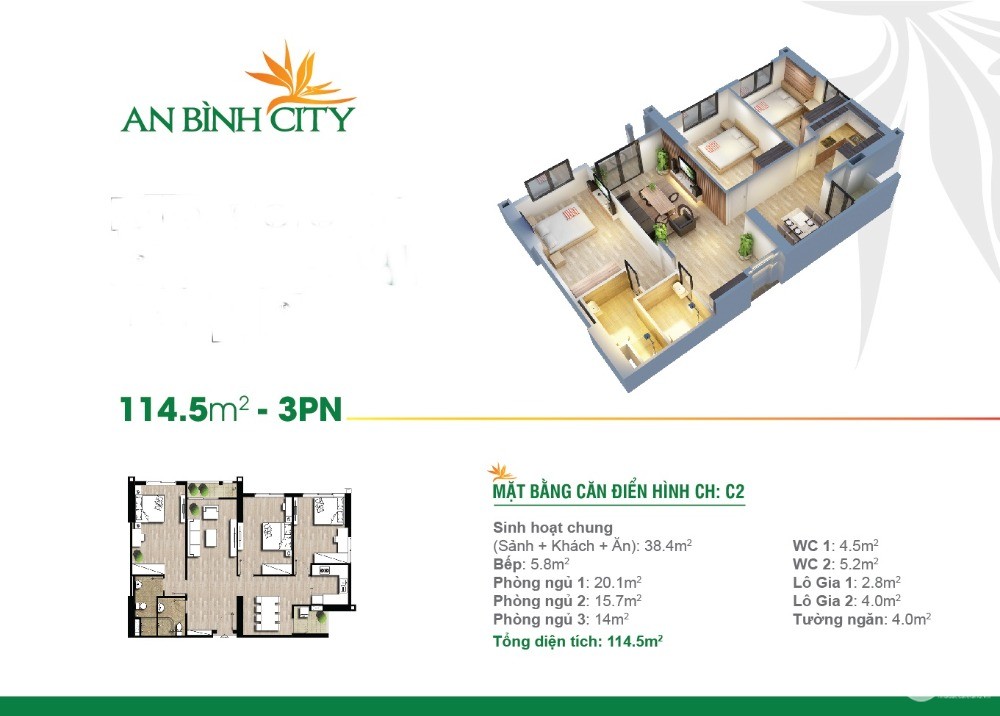 Cần bán căn hộ tòa A5 ( 112m2) giá 3 tỷ 7  tại An Bình city - 232 Phạm Văn Đồng.