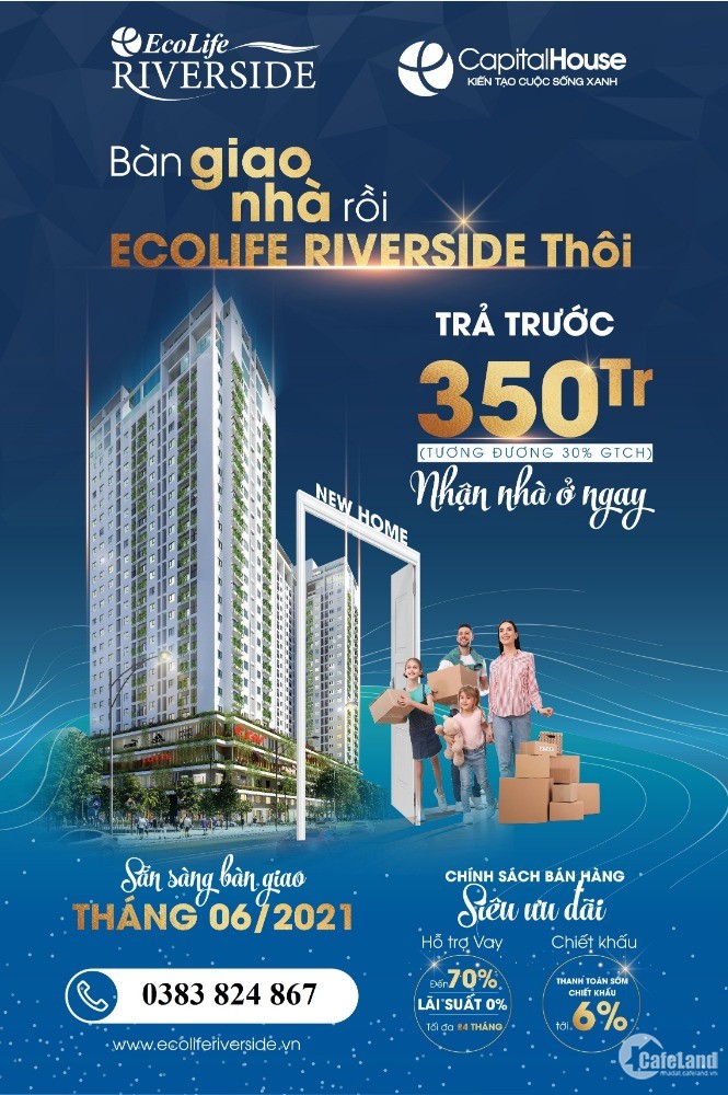 Thanh toán 350 triệu- Nhận bàn giao căn hộ Xanh Ecolife Riverside Quy Nhơn