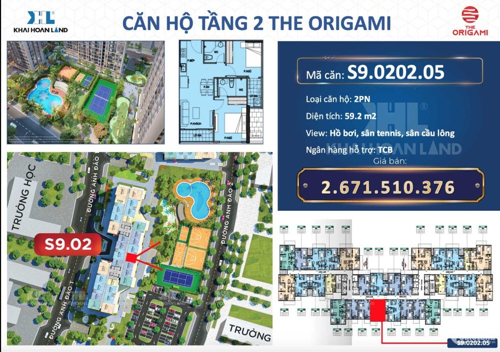 Căn hộ 1PN 39.4m2 The Origami giá gốc 1.878 tỷ, giao nhà 02/2022