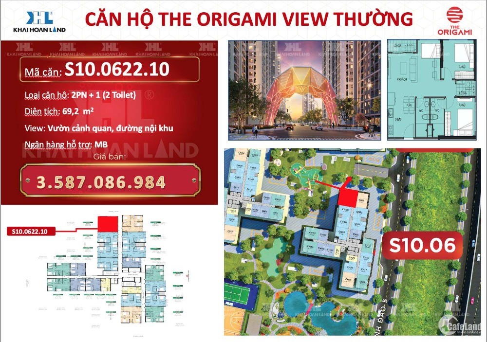 Căn hộ 2PN 59.1m2 The Origami giá gốc 3.038 tỷ, giao nhà 012/2022