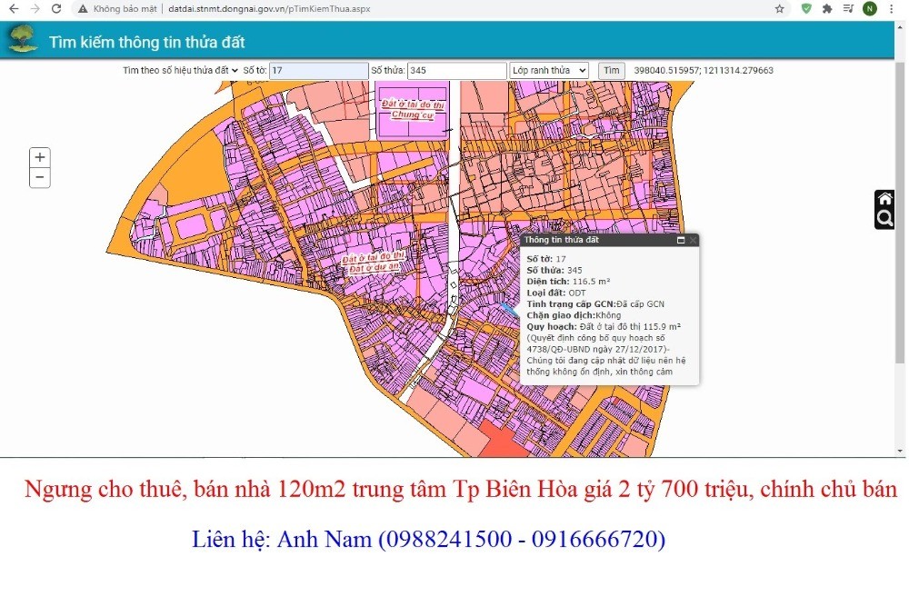 Bán nhà trung tâm Tp Biên Hòa, P Quang Vinh giá 23 triệu/m2, chính chủ bán