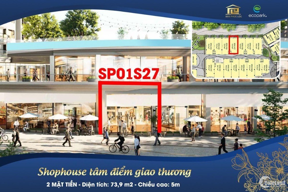 Duy nhất căn shop khối đế 2 mặt tiền, vị trí trung tâm phố đi bộ 7,5km