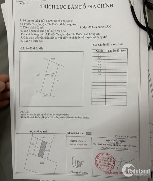 Bán 800m2 đất lúa lên được thổ cư , đường Hồ Văn Huê, TT Cần Đước,