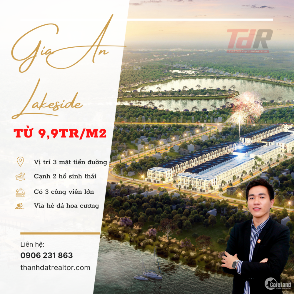 GIA AN LAKESIDE 1,1 TỶ/NỀN LIỀN KỀ 2 HỒ LỚN GIÁ F0 100% THỔ CƯ 3MT ĐƯỜNG