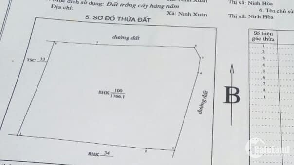 Bán lô đất Ninh Xuân , Ninh Hoà Vuông vắn 1766mv Ngang 41x44