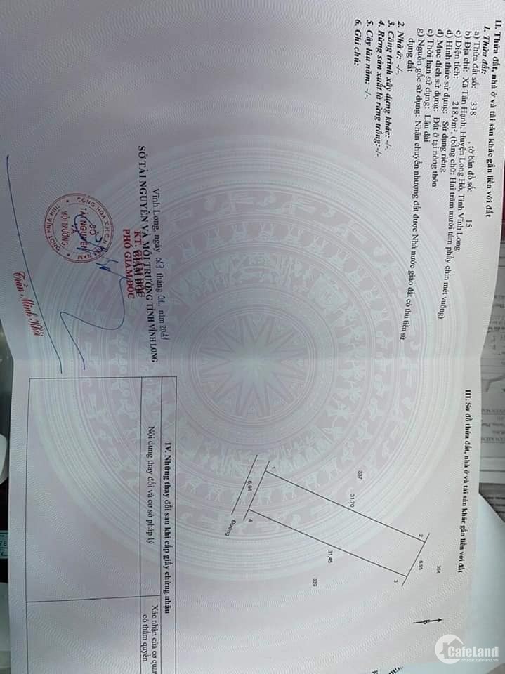 2,189BÁN GẤP ĐẤT XÃ TÂN HẠNH, LONG HỒ, VĨNH LONG.