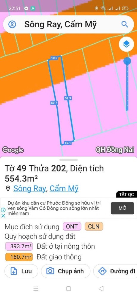 Mặt tiền 765 sông ray... DT: 10*60 tho cư 100m.