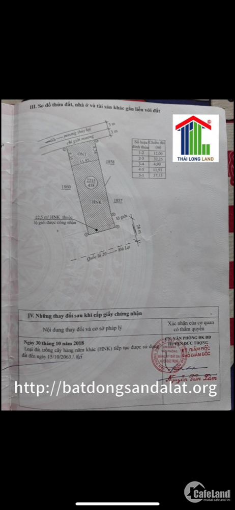 Bán lô đất mặt tiền tại Xã Hiệp Thạnh Đức Trọng giá rẻ