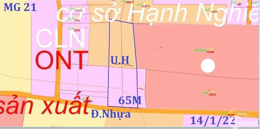 1 mẫu 1 - Đất đường nhựa contaner S: 65x180. Giá chốt 2x tỷ,