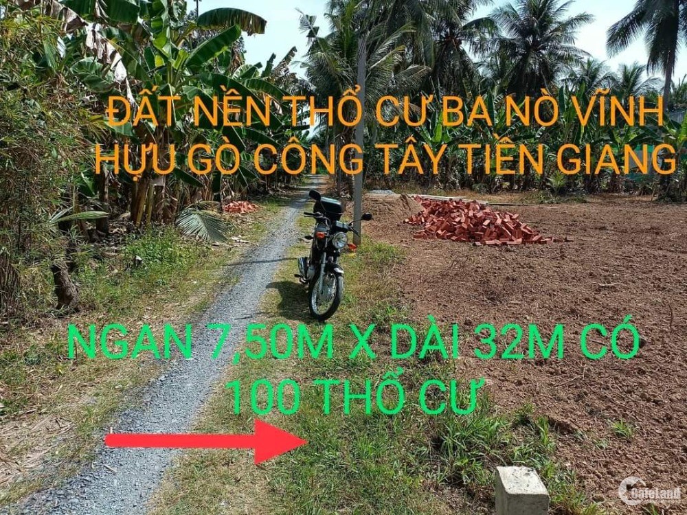 Đất nền mặt tiền đường đá xanh . Đường ba nò Xã Vĩnh hựu . Gò công Tây