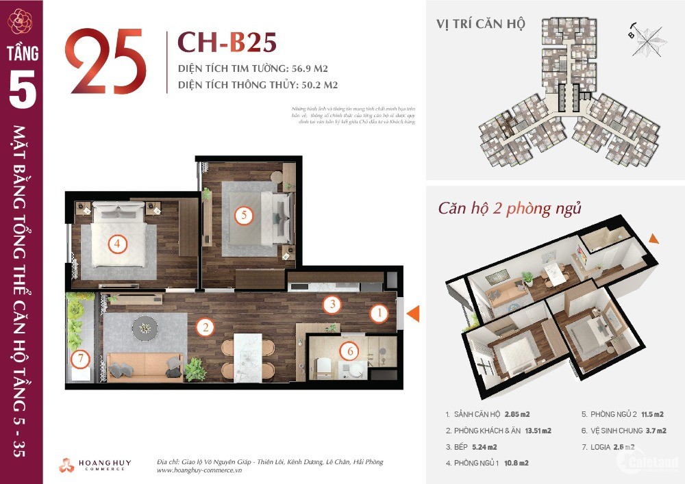 Bán căn hộ CH25 2 phòng ngủ tầng 29 tòa Camellia Hoàng Huy Commerce