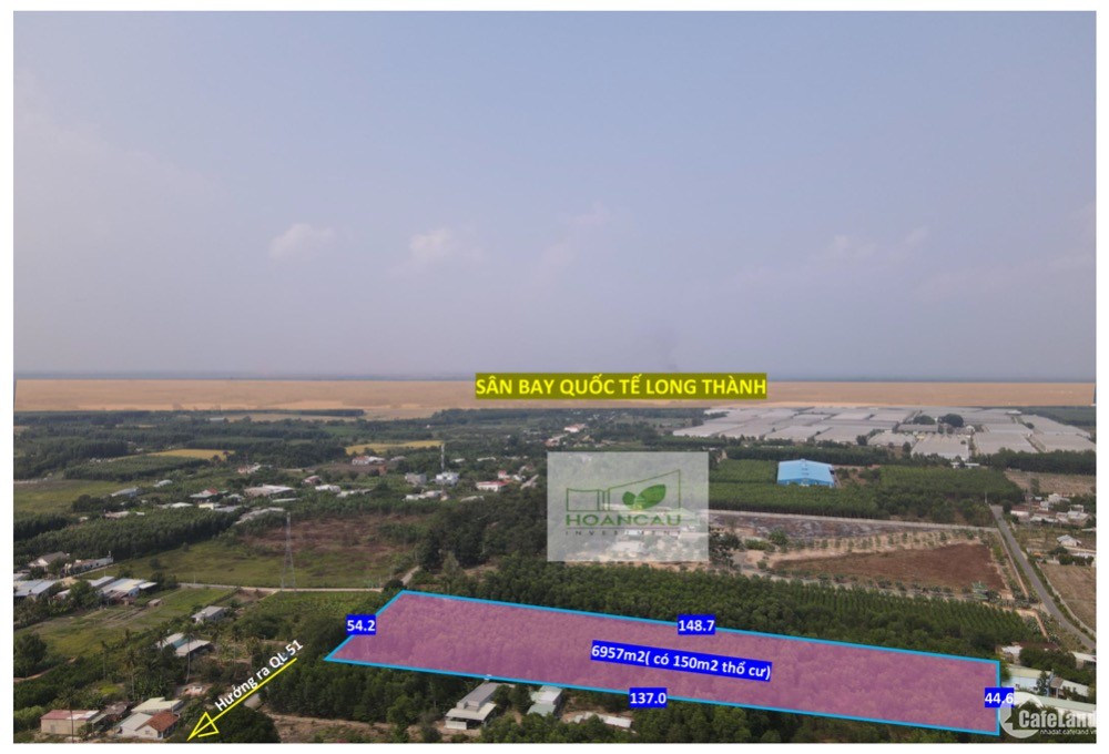 Đất quy hoạch đô thị tương lai cửa ngõ sân bay Long Thành- 6957m2 ngang 54m,đườn