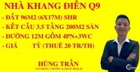 BDS Hùng Vĩ Land [NC] Gía 11.7 tỉ ~ 120 tr/m². Nhà 2MT đường 12m 1T2L