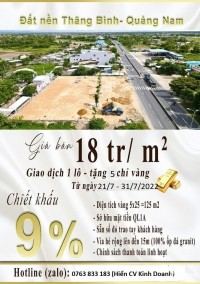Lô ngoại giao duy nhất đất mặt tiền QL1A Thăng Bình Quảng Nam