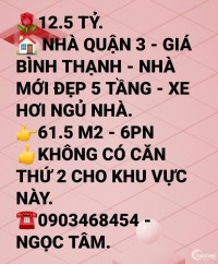 12.5 TỶ, HXH NHÀ QUẬN 3 - GIÁ BÌNH THẠNH.