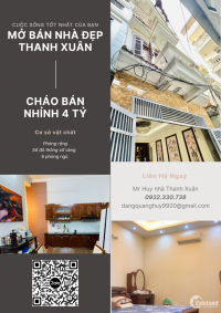 Bùi Xương Trạch thông số vàng nở hậu gần ô tô, dt 40m2x5t, mt 4m, nhỉnh 4 tỷ.