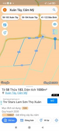 1000m2, 22m mặt tiền đường , xã Xuân Tây, từ đường nhựa chạy vào đất tầm 400m.