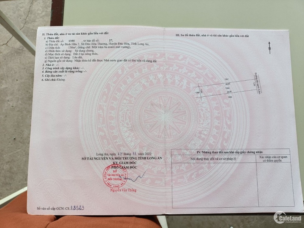 Bán lô đất 2 mặt tiền 130m2 thổ cư giá 1 tỷ 380