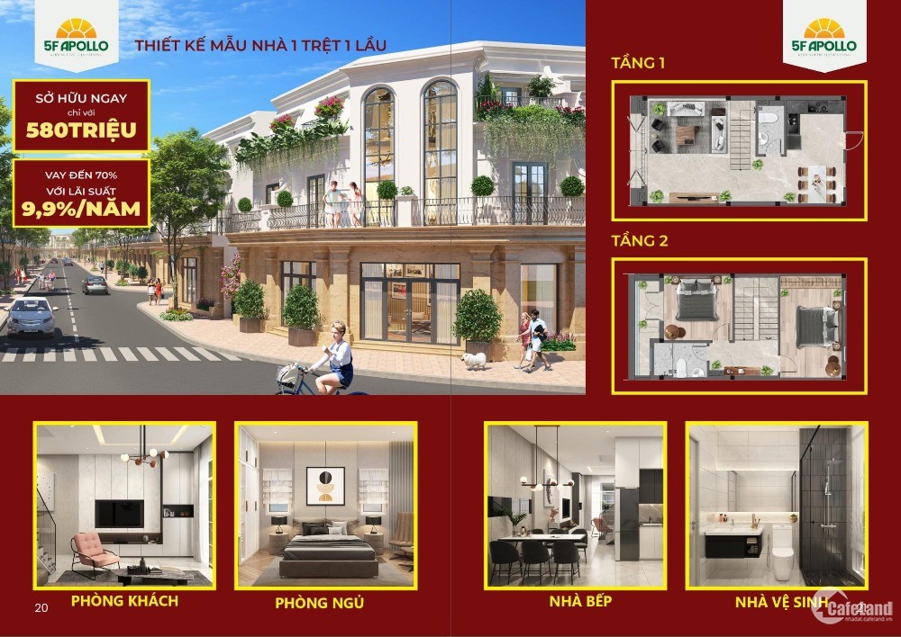 Nhà 1 trệt 1 lầu khu đô thị 5F Apollo Bến Cát Bình Dương