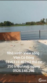 Nhà vườn view sông Vàm Cỏ Đông, 51x63, (4167m2) có 462m2 ONT, 12 tỷ 750 triệu