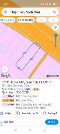 Bán đất tại Đường 768, ngay ngã 3 phát triển, Vĩnh Cửu, Đồng Nai diện tích 427m2