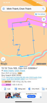 Bán đất xã Minh Thành , thị trấn Chơn Thành , tỉnh Bình