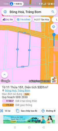 Bán đất tại  trung tâm Xã Đông Hòa, Trảng Bom, Đồng Nai diện tích 5331m2 giá 8 T
