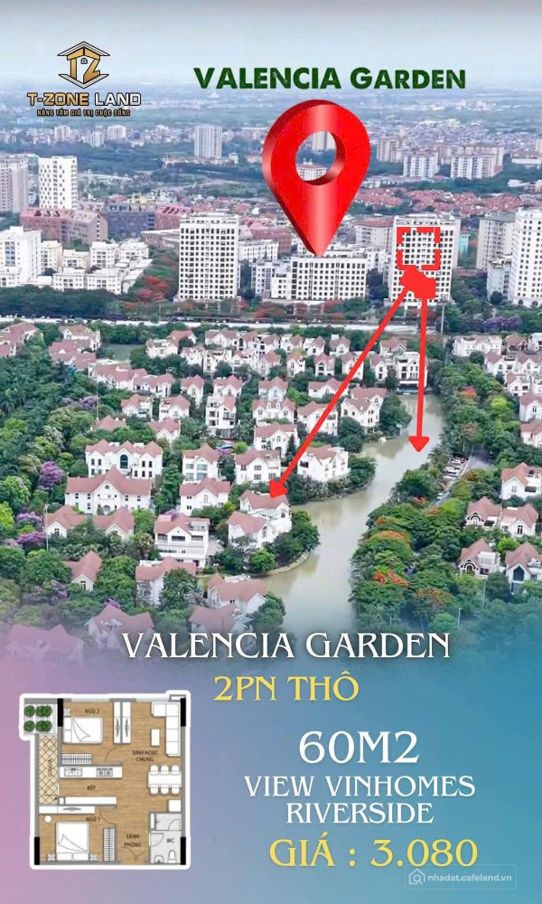 Bán suất ngoại giao căn hộ 2PN view Vinhomes Riverside tại Valencia Việt Hưng