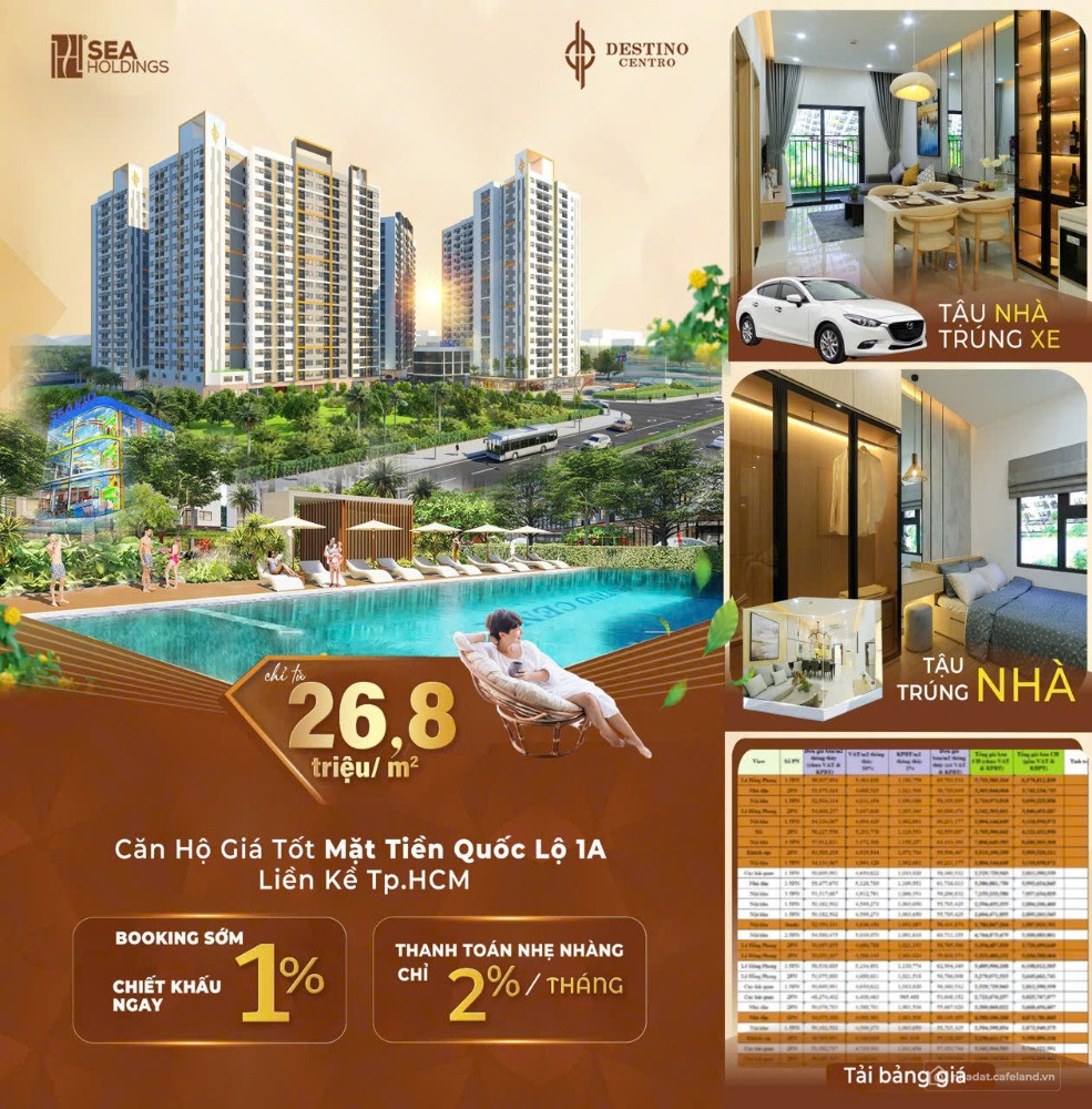 Căn hộ Destino Centro đặt cọc chỉ 20tr/căn booking có hoàn lại, ưu tiên chọn căn