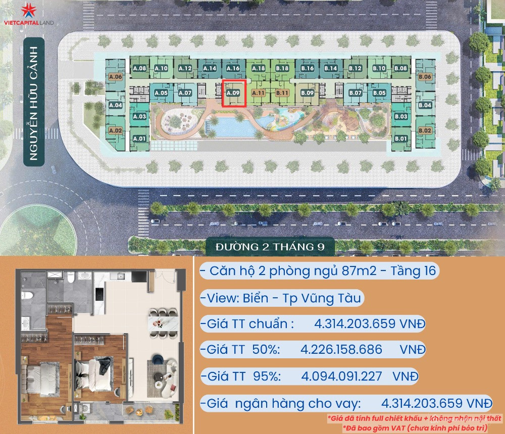 Căn hộ VTCP 2 phòng ngủ 87m2 tầng 16. Chuẩn bị bàn giao, đơn vị CBRE quản lý