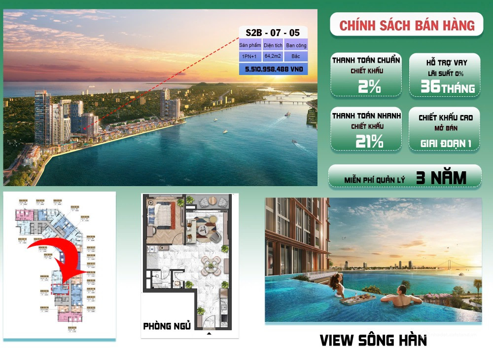 CĂN HỘ 1PN+ CHỈ VỚI 4TỈ4 - HƯỚNG BẮC -VIEW CẦU TRẦN THỊ LÝ-NẰM Ở TẦNG 7