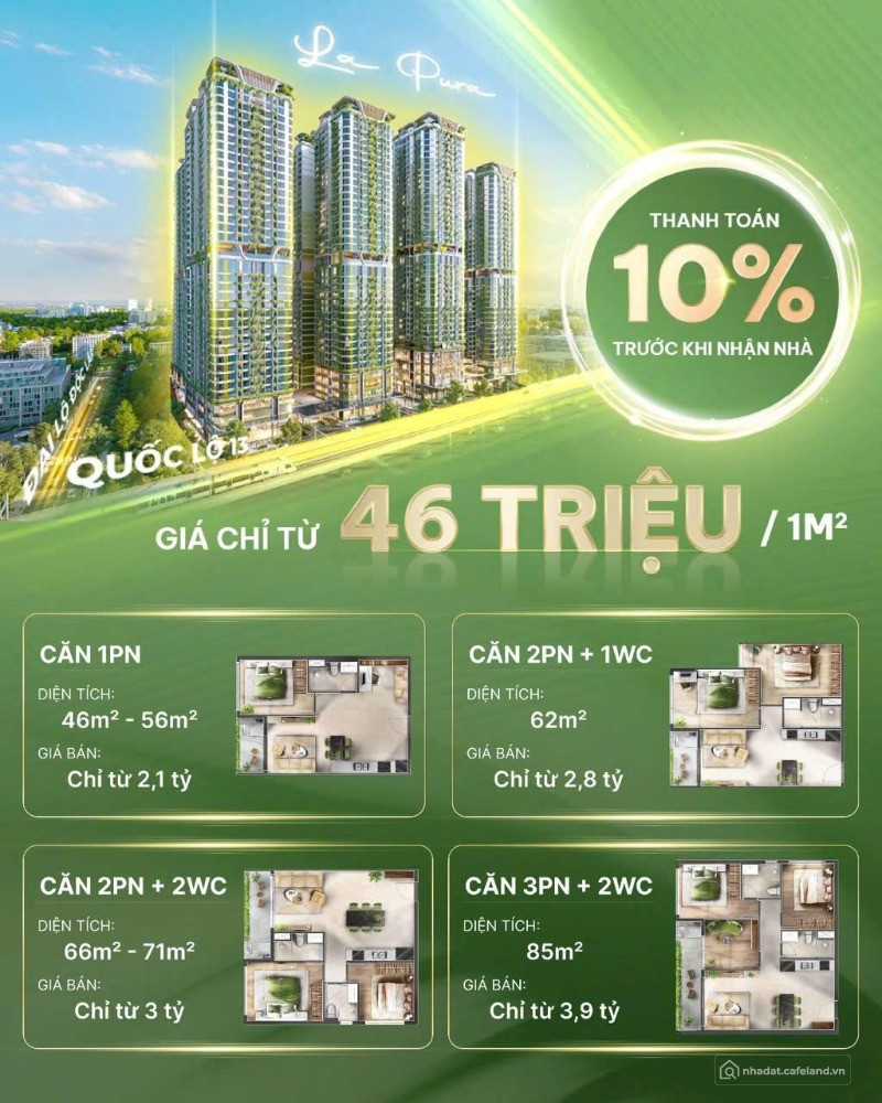 Căn hộ cao cấp La Pura Bình Dương chỉ từ 46 tr/m² | Thanh toán 10% nhận nhà