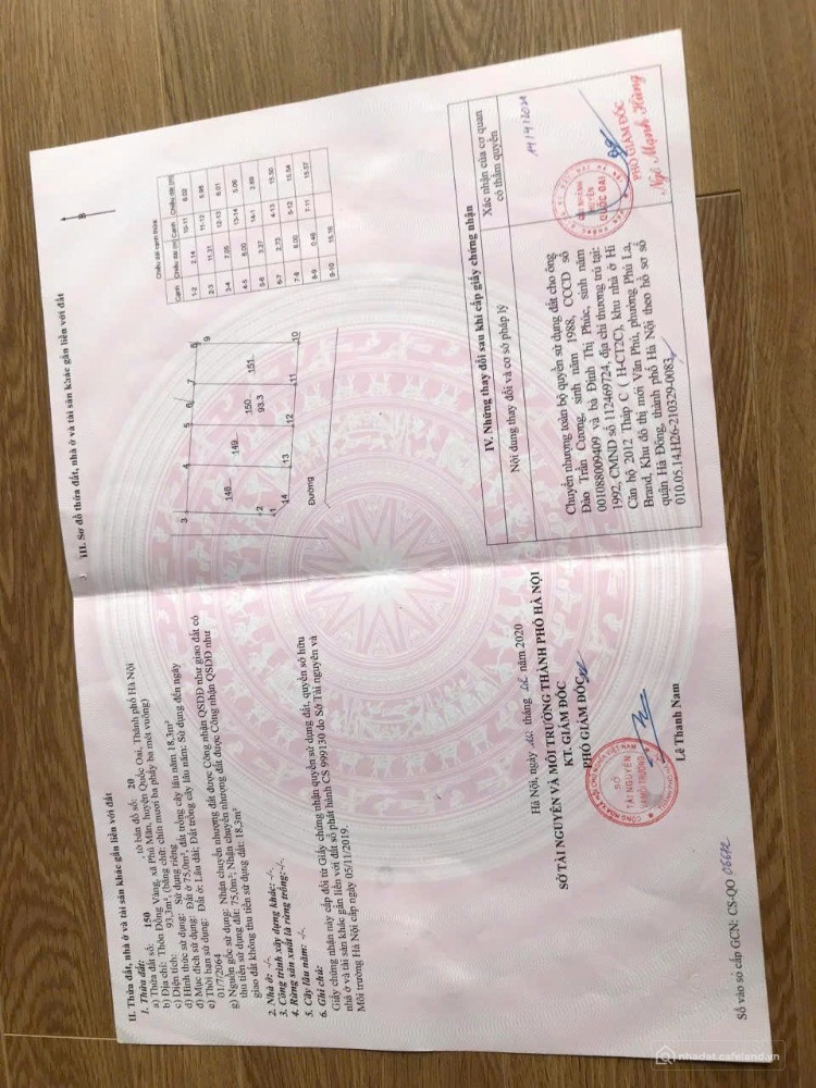 Bán đất chính chủ sổ đỏ Quốc Oai