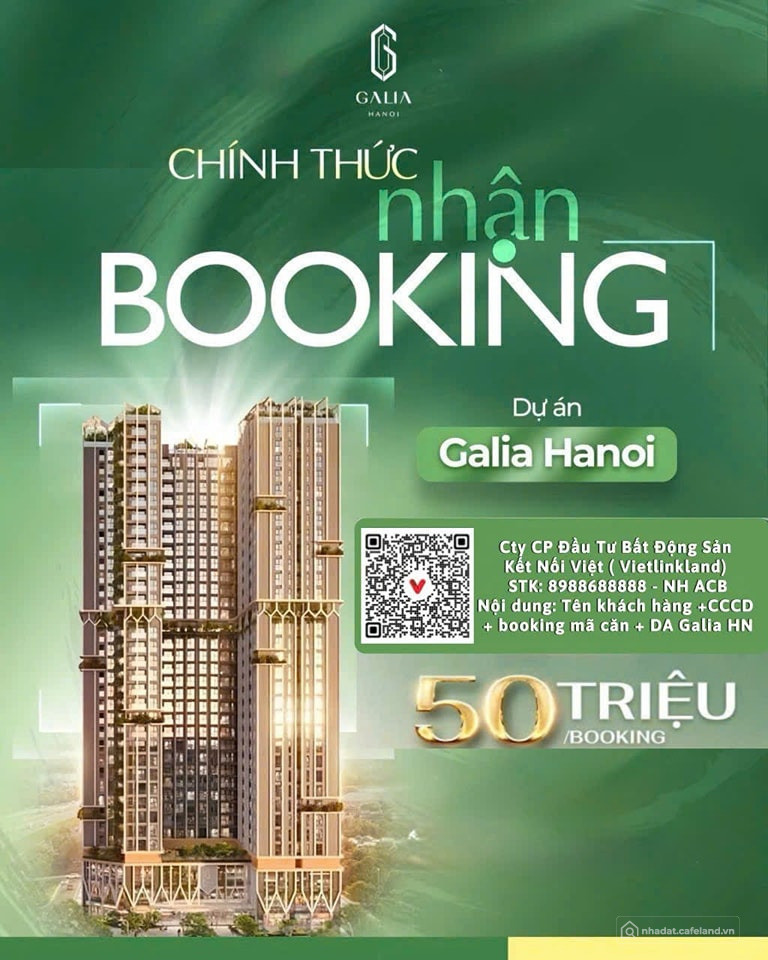 CHÍNH THỨC NHẬN BOOKING QUỸ CĂN ĐẸP NHẤT DỰ ÁN GALIA HANOI - YÊN SỞ