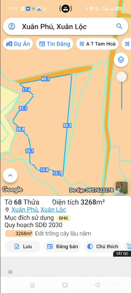 bán hơn 1,1 ha đất vườn bưởi Xuân Phú, Xuân Lộc cách lộ 1A 1km