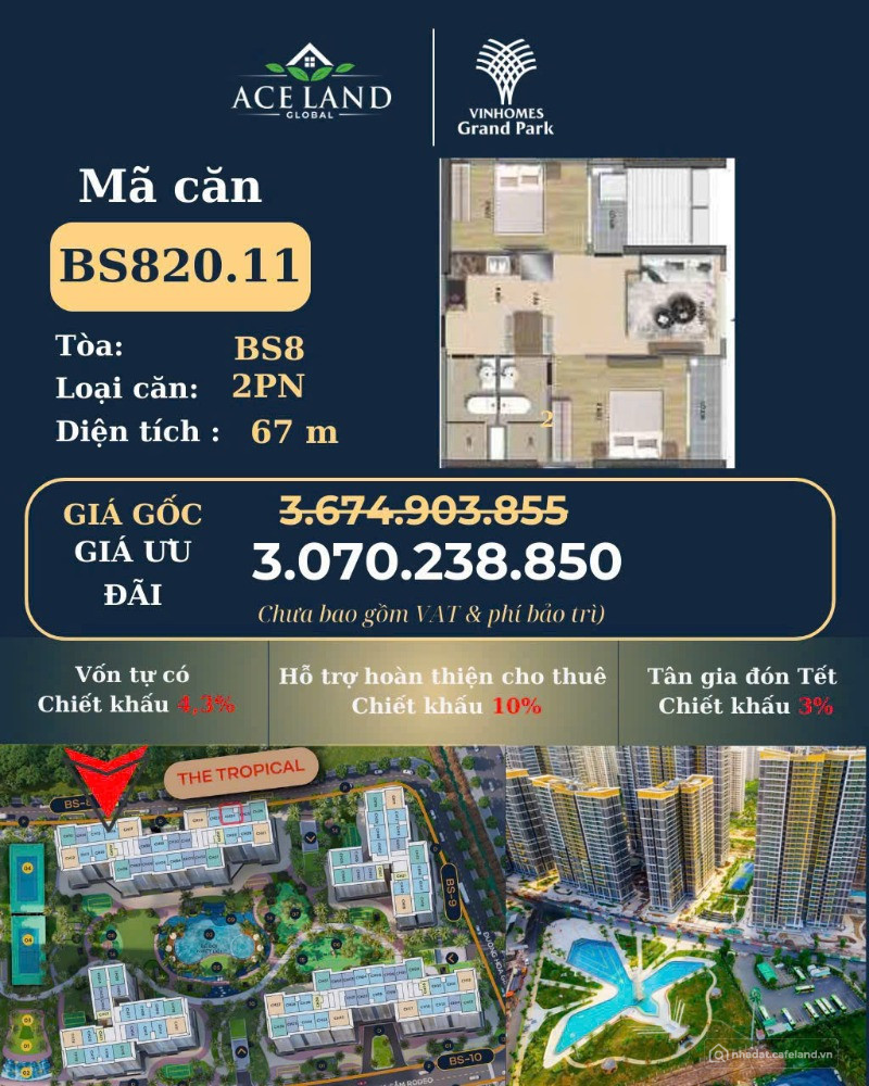 [CĂN HỘ 2PN 67m2– GIÁ ƯU ĐÃI CHỈ 3,07 TỶ – TÒA BS8 – giá mềm nhất ]: 0937334519