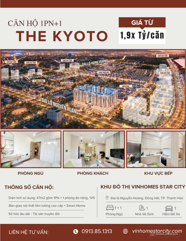Chuyển nhượng căn hộ 1PN+ 47m2 tại Phân khu The Kyoto, Vinhomes Thanh Hóa