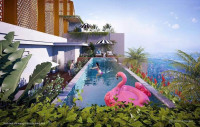 Bán căn Sky Villas 3 Tầng 242m2. Bể bơi, sân vườn, View trực Biển toà Căn Hộ cao