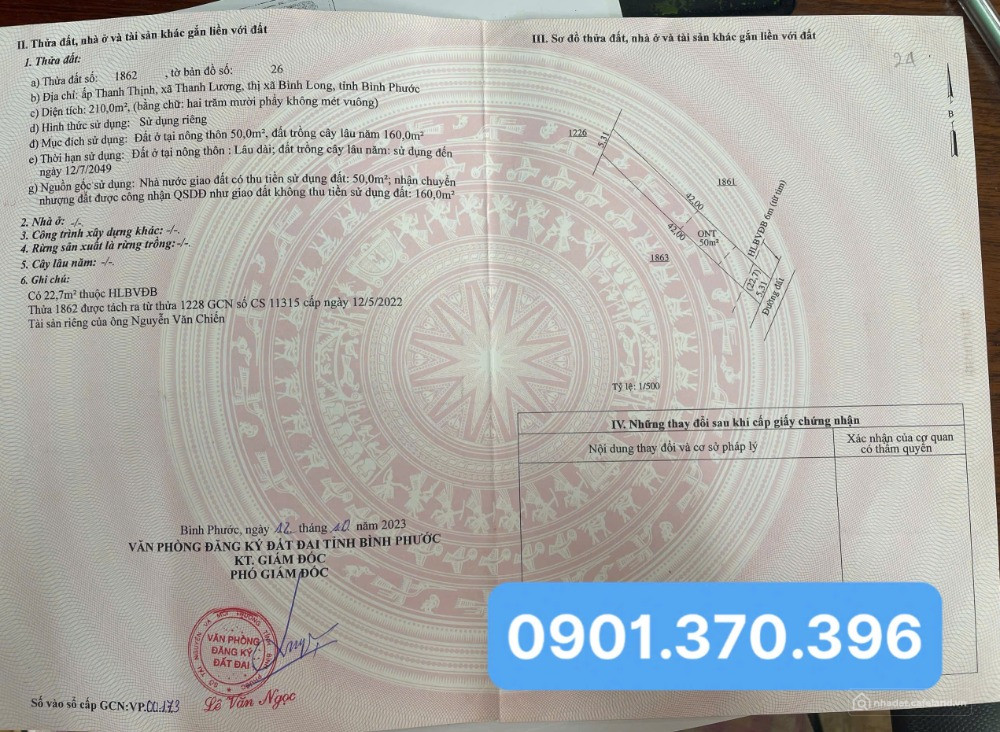 Chính Chủ Bán 2 Sổ (10x42=420m2) 200TC SHR Ngay Chợ ThanhLương Bình Long QL13