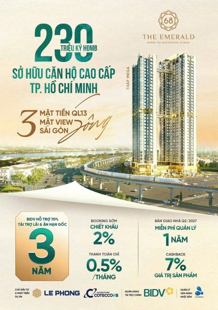 Chiết khấu 14% Suất Booking căn hộ 2PN cao cấp The Emerald 68 View sông Sài Gòn