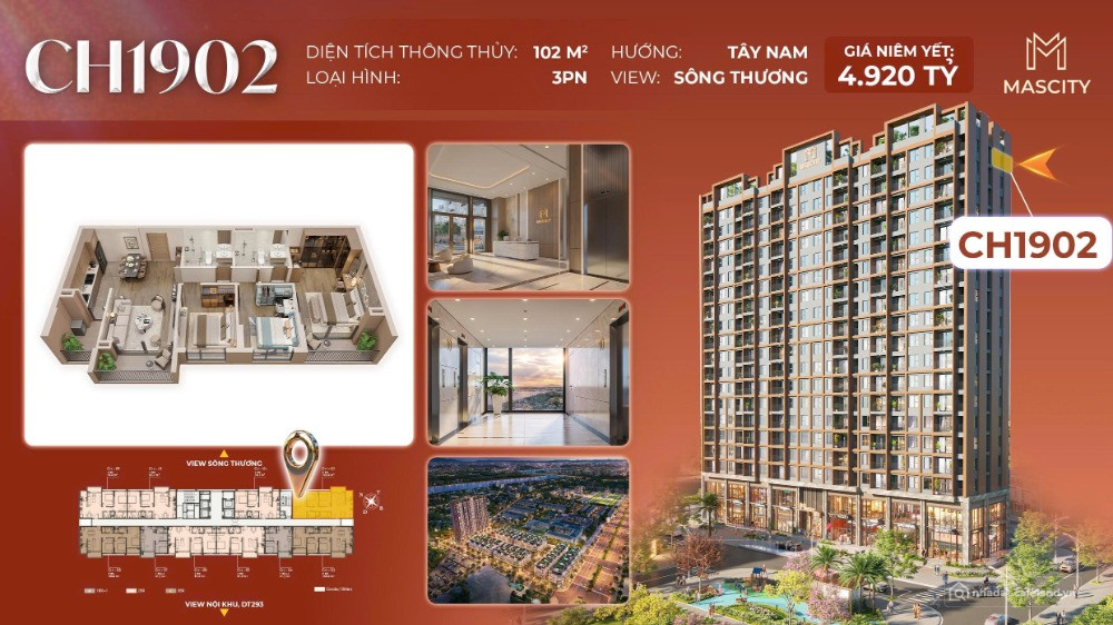 SỞ HỮU CĂN HỘ 3PN CAO CẤP CH1902 MASCITY TOWER VIEW SÔNG THƯƠNG ĐẮT GIÁ