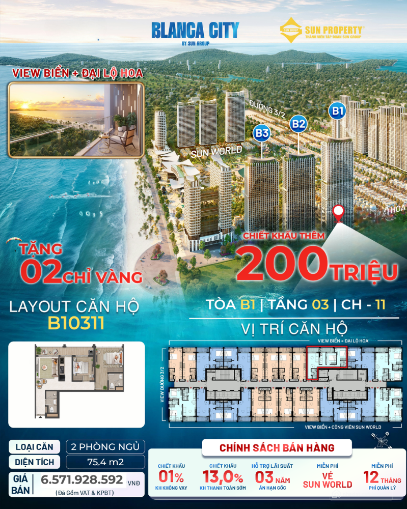 An cư–đầu tư trọn vẹn với căn hộ 2PN Blanca City, vị trí vàng đường 3/2 Vũng Tàu