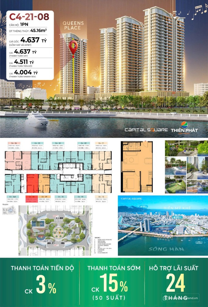 Căn 2PN cho thuê 35 triệu/tháng tại dự án Capital Square, sát Vincom
