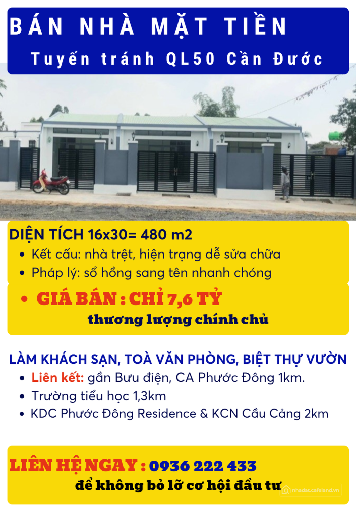 BÁN NHÀ MẶT TIỀN TUYẾN TRÁNH QL50 – CẦN ĐƯỚC, LONG AN