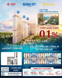 Sở hữu ngay căn hộ 1PN Blanca City – Lãi suất 0% tới 36 tháng, vay 70% GTCH