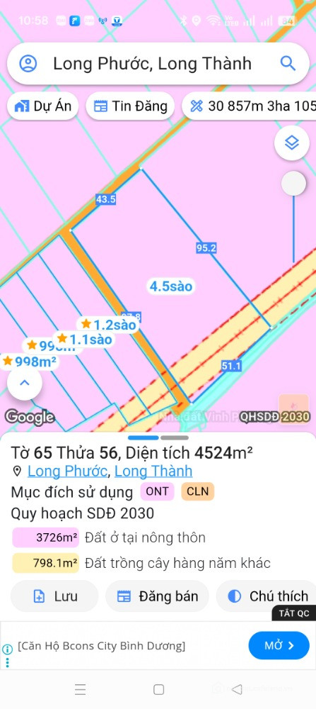 ĐẤT 4524m SIÊU ĐẸP LONG PHƯỚC - LONG THÀNH: VỊ TRÍ VÀNG, KẾT NỐI LỚN - GIÁ 11.5T