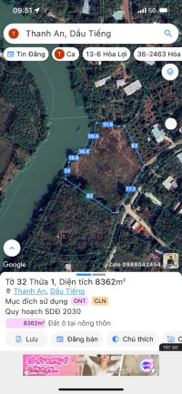 Cần Bán Đất 2 Mặt Tiền 100m Mặt Tiền Sông Sài Gòn Tại Thanh An Dầu Tiếng Bình Dư