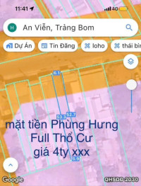 Bán gấp thửa đất mặt tiền đường Phùng Hưng, Sổ sẵn